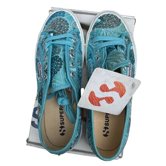 Superga Verona Embroidery Womens Sequin Azzurro Silver Sneakers New In Box 38 - Picture 5 of 12
